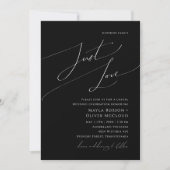 Whimsical Minimal Script | Black Just Love Wedding Kaart (Voorkant)