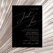 Whimsical Minimal Script | Black Just Love Wedding Kaart