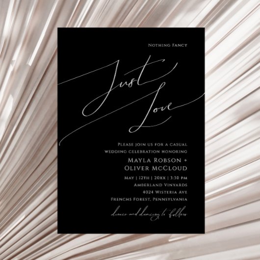 Whimsical Minimal Script | Black Just Love Wedding Kaart