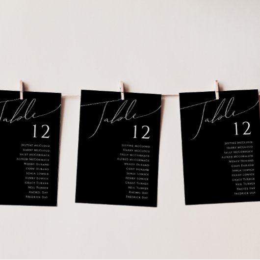 Whimsical Minimal Script Black Table Number Chart