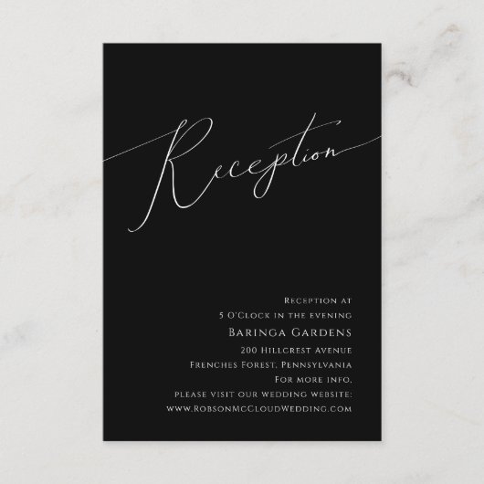 Whimsical Minimal Script Black Wedding Reception Informatiekaartje (Voorkant)