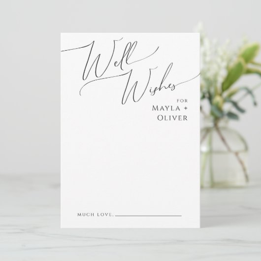Whimsical Minimal Script Black Wedding Well Wishes Advieskaart (Staand voorkant)