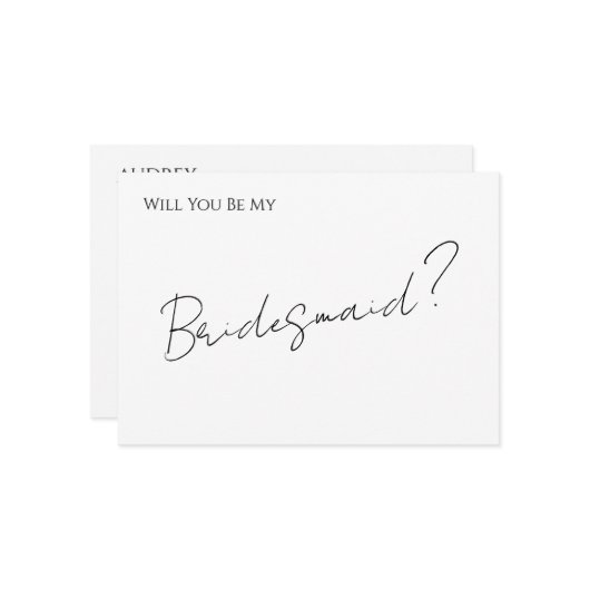 Whimsical Minimal Script Bridesmaid Proposal Card Kaart (Voorkant / Achterkant in situ)