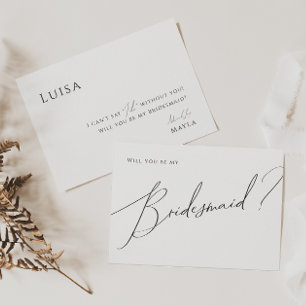 Whimsical Minimal Script Bridesmaid proposal Kaart