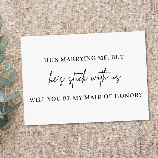 Whimsical Minimal Script Bridesmaid proposal Kaart