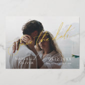 Whimsical Minimal Script Photo Save the Date Folie Folie Uitnodiging (Voorkant)