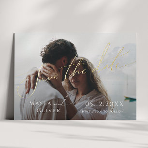 Whimsical Minimal Script Photo Save the Date Folie Uitnodiging