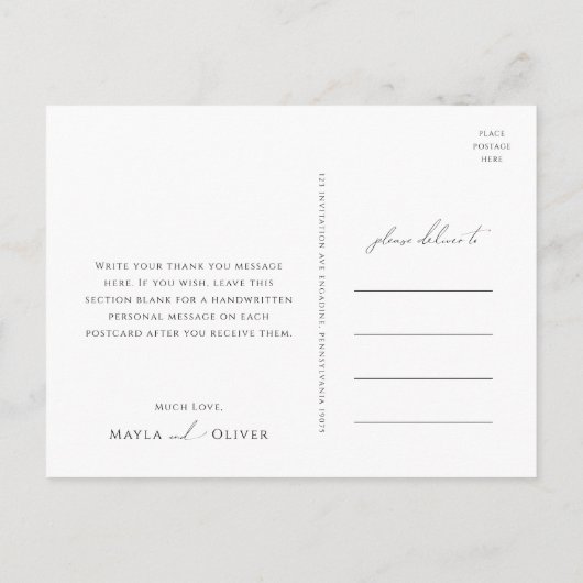 Whimsical Minimal Script Photo Wedding Hartelijk d Briefkaart (Achterkant)