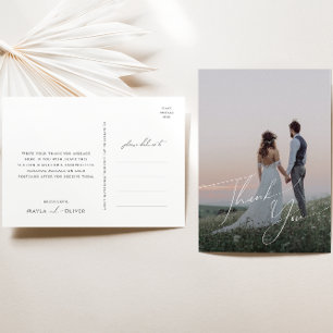 Whimsical Minimal Script Photo Wedding Hartelijk d Briefkaart