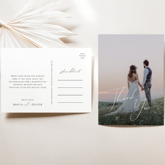 Whimsical Minimal Script Photo Wedding Hartelijk d Briefkaart