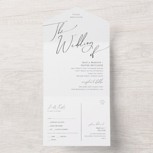 Whimsical Minimal Script Wedding of Seal and Send All In One Uitnodiging (Binnen)