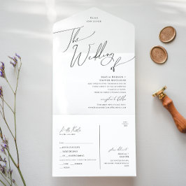 Whimsical Minimal Script Wedding of Seal and Send All In One Uitnodiging