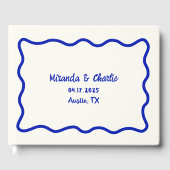 Whimsical Minimal Wavy Border Bold Blue Wedding Gastenboek (Voorkant)