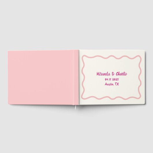 Whimsical Minimal Wavy Sweet Border Pink Wedding Gastenboek (Volledig)