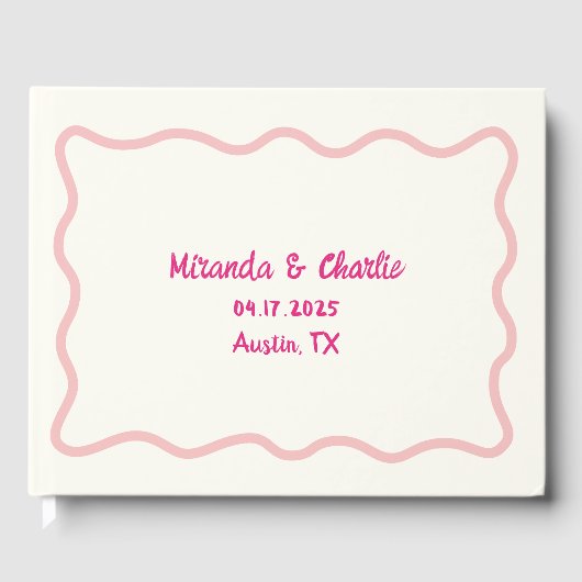 Whimsical Minimal Wavy Sweet Border Pink Wedding Gastenboek (Voorkant)