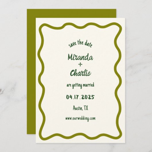 Whimsical minimale golvende rand handgeschreven Ca Save The Date (Voorkant / Achterkant)
