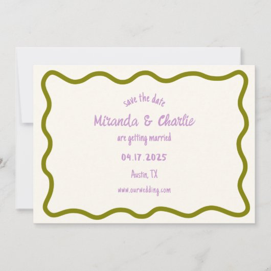 Whimsical minimale golvende rand handgeschreven Ca Save The Date (Voorkant)