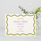 Whimsical minimale golvende rand handgeschreven Ca Save The Date (Staand voorkant)