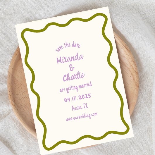 Whimsical minimale golvende rand handgeschreven Ca Save The Date