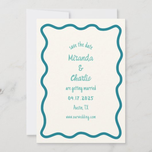 Whimsical minimale golvende rand handgeschreven ee save the date (Voorkant)
