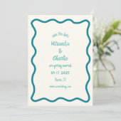 Whimsical minimale golvende rand handgeschreven ee save the date (Staand voorkant)