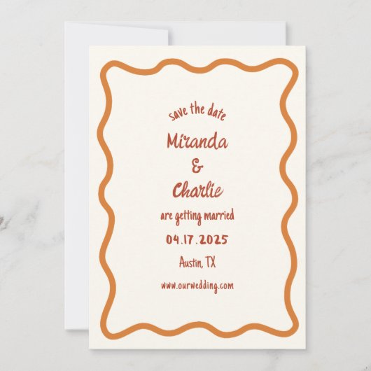 Whimsical minimale golvende rand handgeschreven ja save the date (Voorkant)