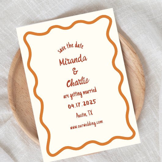 Whimsical minimale golvende rand handgeschreven ja save the date