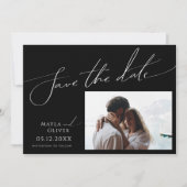 Whimsical Minimalist Black Photo Horizontal Save The Date (Voorkant)