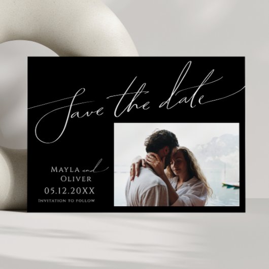 Whimsical Minimalist Black Photo Horizontal Save The Date