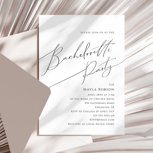 Whimsical Minimalist Script Bachelorette Party Inv Kaart