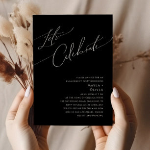 Whimsical Minimalist Script Black Let's Celebrate Kaart