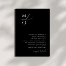 Whimsical Minimalist Script Black Monogram Weddens Kaart