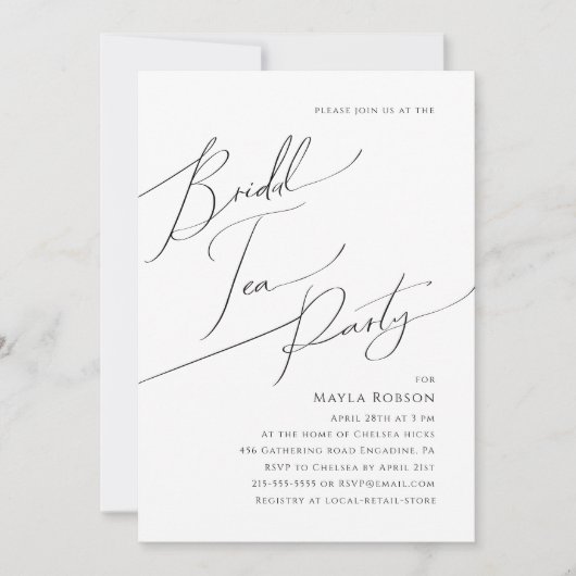 Whimsical Minimalist Script Bridal Tea Party Kaart (Voorkant)