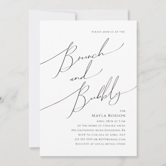 Whimsical Minimalist Script Brunch en Bubble Kaart (Voorkant)