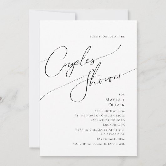 Whimsical Minimalist Script Couples Shower Kaart (Voorkant)