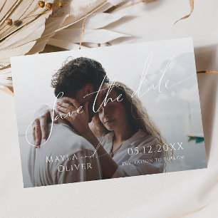 Whimsical Minimalist Script Faded Foto Save The Date
