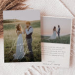 Whimsical Minimalist Script Flat Photo Bedankkaart<br><div class="desc">Deze grillige, platte foto met een klein script is perfect voor uw klassieke, eenvoudige zwarte en witte, minimale moderne boho bruiloft. Het ontwerp biedt elegante, delicate en romantische handgeschreven kalligrafie met een formele shabby chic typografie. De blik zal goed gaan met om het even welk trouwseizoen: lente, zomer, herfst, of...</div>