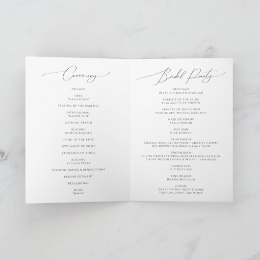 Whimsical Minimalist Script Folded Wedding Program Programma (Binnen)