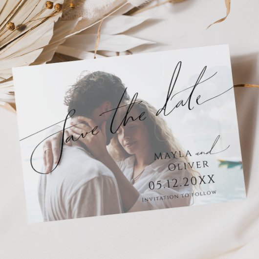 Whimsical Minimalist Script Light Faded foto Save The Date
