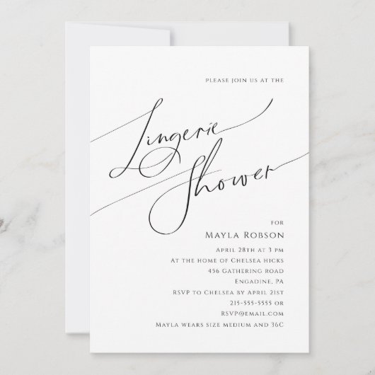 Whimsical Minimalist Script Lingerie Shower Kaart (Voorkant)