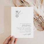 Whimsical Minimalist Script Monogram Weddenschap Kaart<br><div class="desc">Deze grillige, minimalistische uitnodiging voor het schrijven van een script voor bruiloft is perfect voor je klassieke, eenvoudige zwarte en witte, minimale moderne boho bruiloft. Het ontwerp biedt elegante, delicate en romantische handgeschreven kalligrafie met een formele shabby chic typografie. De blik zal goed gaan met om het even welk trouwseizoen:...</div>