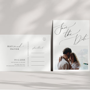 Whimsical Minimalist Script Photo Save the Date Uitnodiging Briefkaart