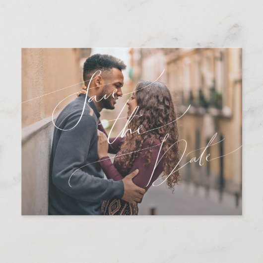 Whimsical Minimalist Script Photo Save the Date Uitnodiging Briefkaart (Voorkant)