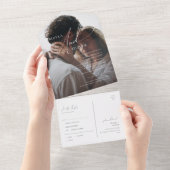 Whimsical Minimalist Script Photo Seal and Send Al All In One Uitnodiging (Afscheurbaar)