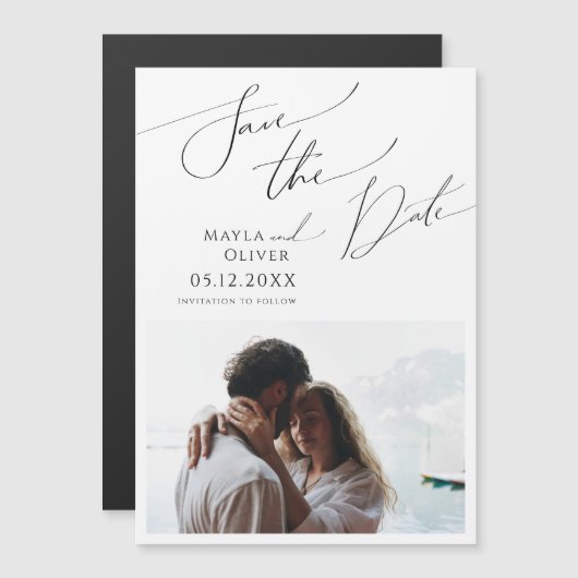 Whimsical Minimalist Script Save the Date Magnetische Uitnodiging (Voorkant / Achterkant)