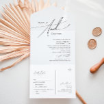 Whimsical Minimalist Script Seal en Send Alles in  All In One Uitnodiging<br><div class="desc">Deze grillige, minimalistische scriptverzegeling en het sturen van alles in één uitnodiging is perfect voor uw klassieke eenvoudige zwarte en witte, minimale moderne boho bruiloft. Het ontwerp biedt elegante, delicate en romantische handgeschreven kalligrafie met een formele shabby chic typografie. De blik zal goed gaan met om het even welk trouwseizoen:...</div>