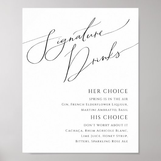 Whimsical Minimalist Script Signature Drinken Sign Poster (Voorkant)