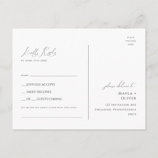 Whimsical Minimalist Script Song Request RSVP Briefkaart (Achterkant)