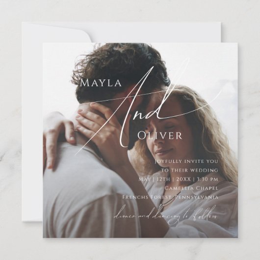 Whimsical Minimalist Script Square Photo Weddensch Kaart (Voorkant)