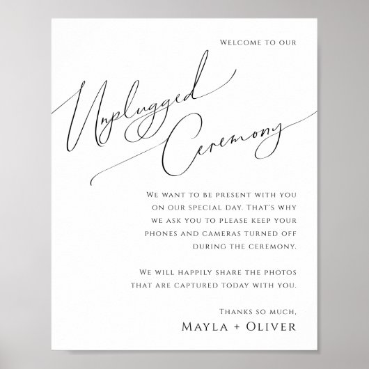 Whimsical Minimalist Script Unplugged Ceremony Poster (Voorkant)